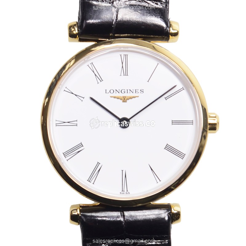 Longines L4.209.2.11.2 Replica - Quartz - Gold PVD - White Dial, Alligator Strap - Luxury Replica LA GRANDE Watch