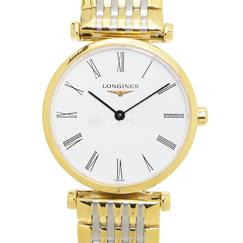 Longines LA GRANDE Quartz PVD Gold - White Dial - Gold Strap - Clasp