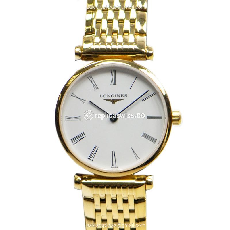 Longines L4.209.2.11.8 Replica - Quartz - 18kt Yellow Gold - White Dial, Gold Clasp & Gold Strap - Luxury Replica LA GRANDE Watch