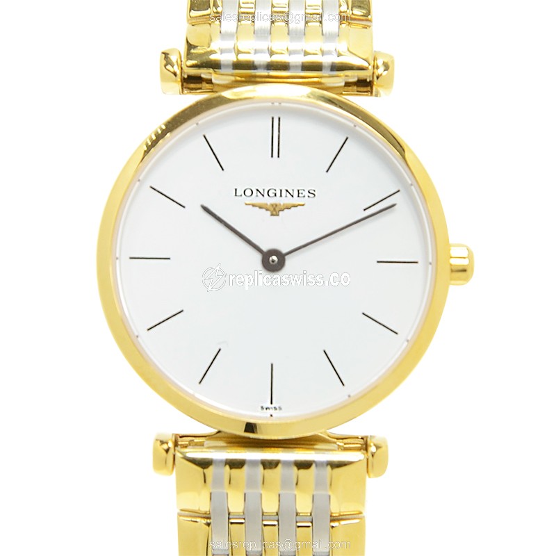 Longines L4.209.2.12.7 Replica - Quartz - Gold PVD Case - White Dial on Gold Strap
