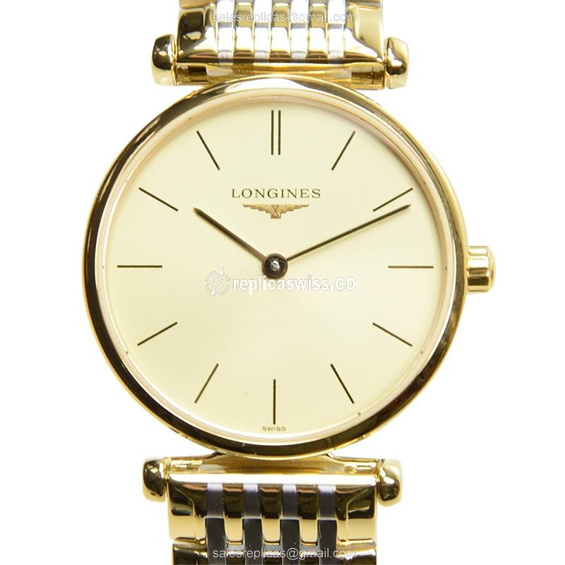 Longines L4.209.2.32.7 Replica - Quartz - PVD Gold Case - Gold Dial - Gold Clasp & Gold Strap - Luxury Replica LA GRANDE Watch