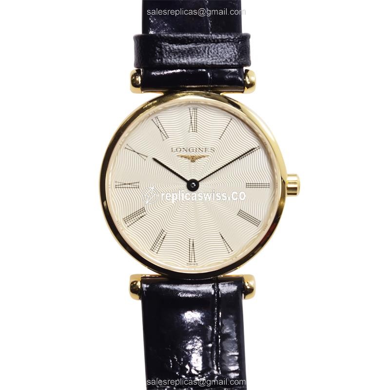 Longines L4.209.2.41.2 Replica - Quartz - PVD Gold Case - Gold Dial - Black Alligator Strap