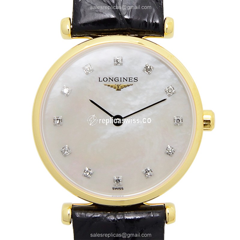 Longines LA GRANDE Replica - Quartz - Gold PVD - White Dial - Black Alligator Strap