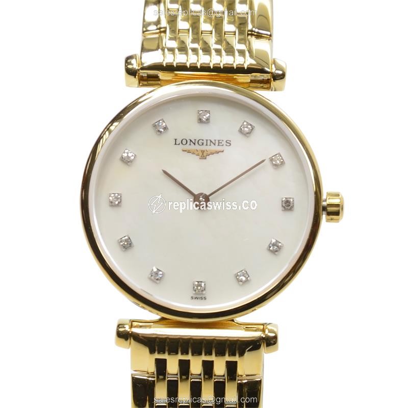 Longines L4.209.2.87.8 Replica - Quartz - Gold PVD Case - White Dial on Gold Strap