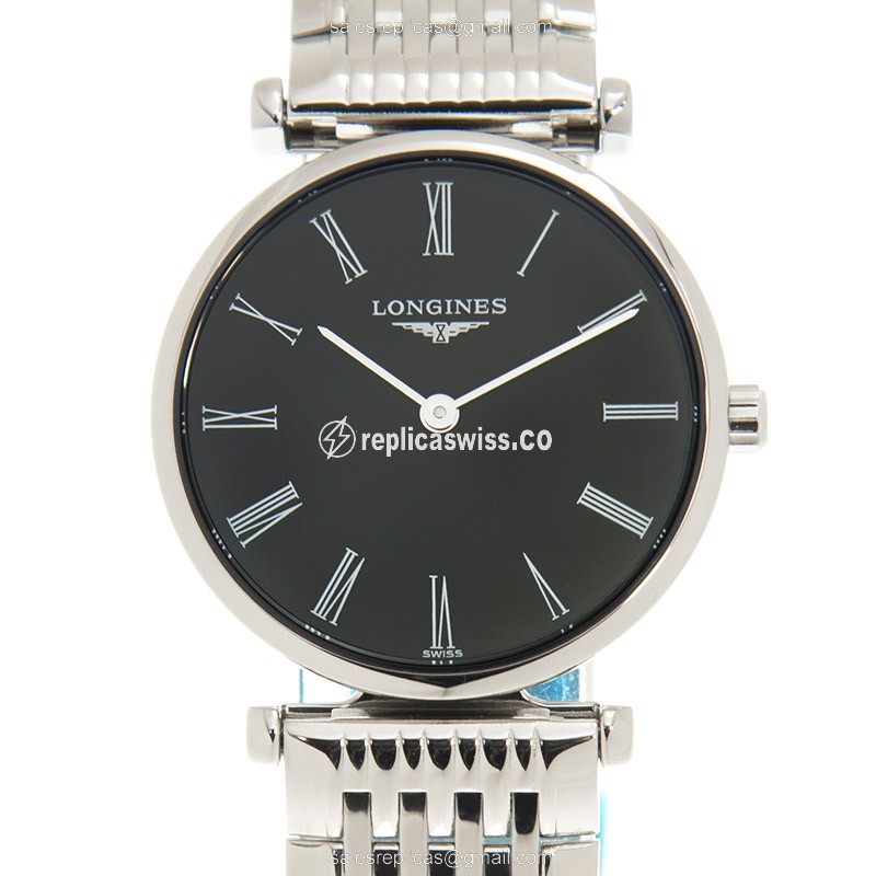 Longines L4.209.4.51.6 Replica - Quartz - Stainless Steel - Black Dial on Silver Steel Strap
