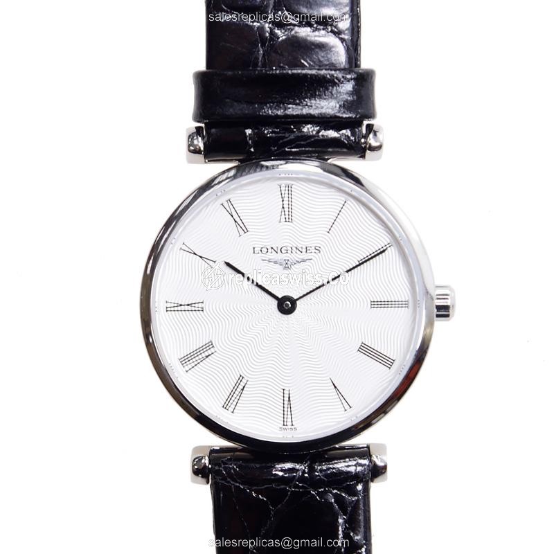 Longines LA GRANDE Replica - Quartz - Steel Case, White Dial - Black Alligator Strap - Luxury Replica LA GRANDE Watch