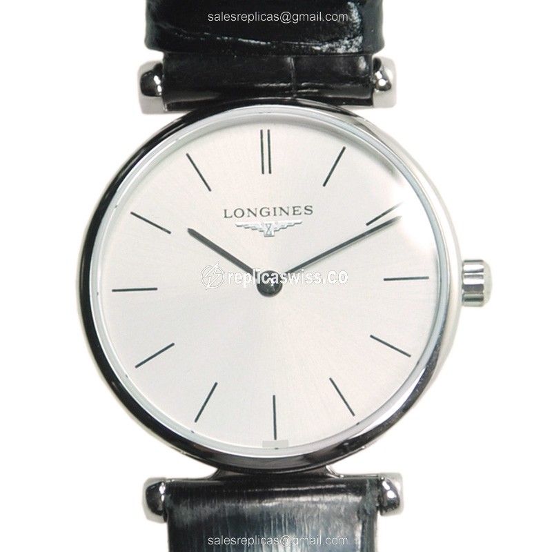 Longines LA GRANDE Quartz Replica - Steel Case - Silver Dial - Black Alligator Strap - Buckle Clasp - Luxury Replica LA GRANDE Watch