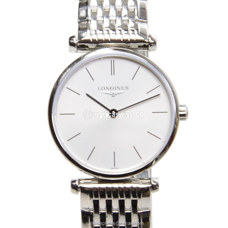 Longines LA GRANDE Quartz - Stainless Steel Case, White Dial, Silver Clasp