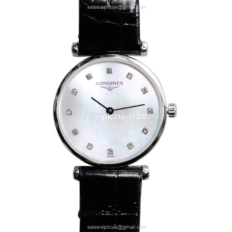 Longines L4.209.4.87.2 Replica - Quartz - Stainless Steel Case - White Dial, Alligator Strap