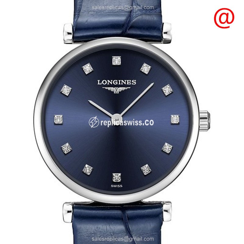 Longines LA GRANDE Quartz - Steel Case, Blue Dial on Leather Strap - Luxury Replica LA GRANDE Watch