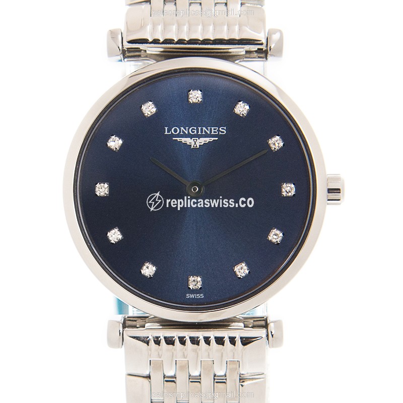 Longines LA GRANDE Quartz - Stainless Steel Case, Blue Dial, Silver Clasp