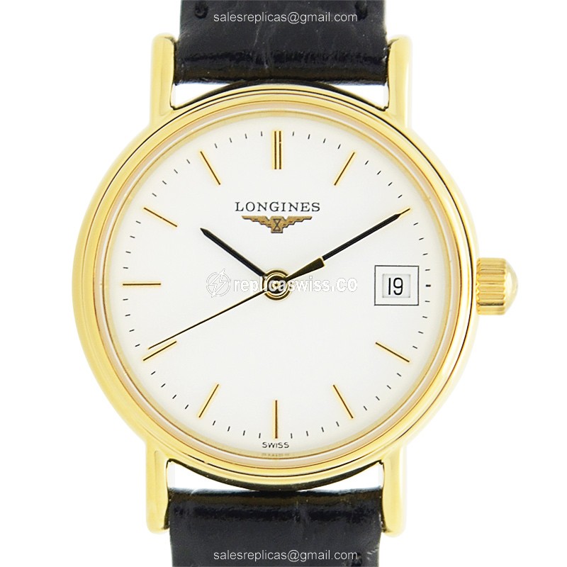 Longines Presence Replica - Quartz - Gold Plated & Steel - White Dial, Leather Strap