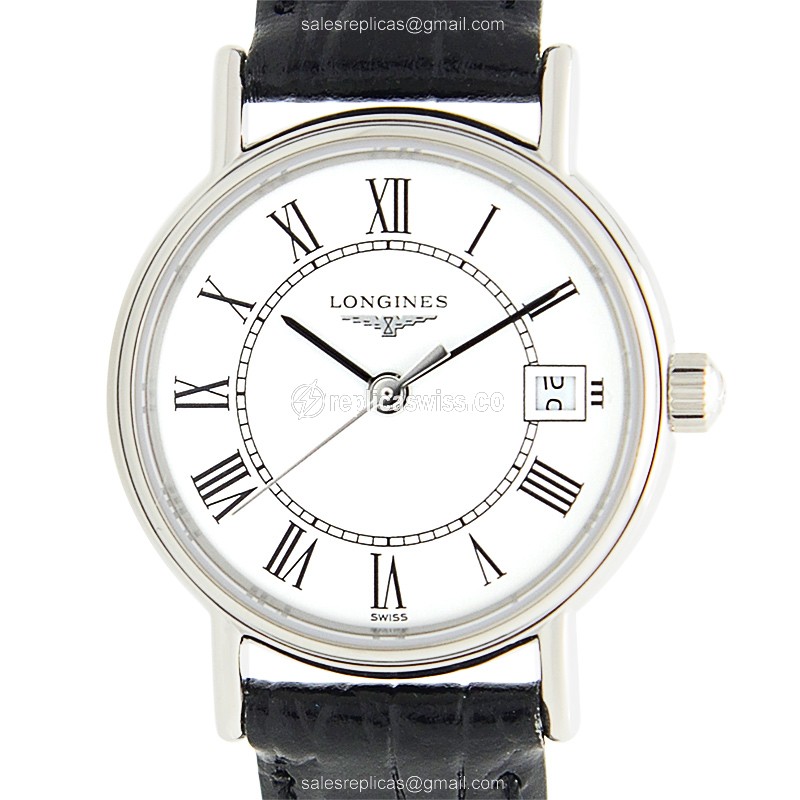 Longines Presence Replica - Quartz - Stainless Steel - White Dial, Leather Strap