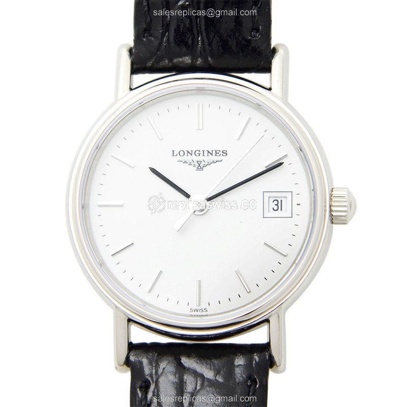 Longines Presence Replica - Quartz - Stainless Steel - White Dial on Black Leather