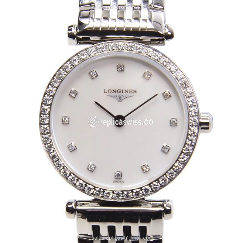 Longines L4.241.0.80.6 Replica - Quartz - Stainless Steel Case - White Dial, Diamond Bezel