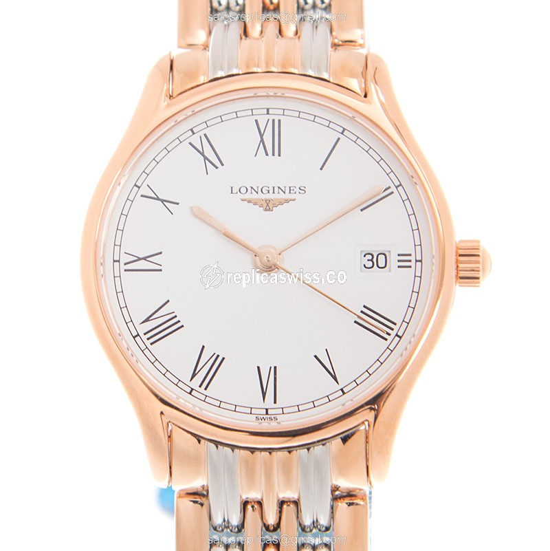 Longines L4.259.1.11.7 Replica - Quartz - Gold-Plated Case - White Dial, Gold Strap - Luxury Replica ELEGANT SERIES Watch