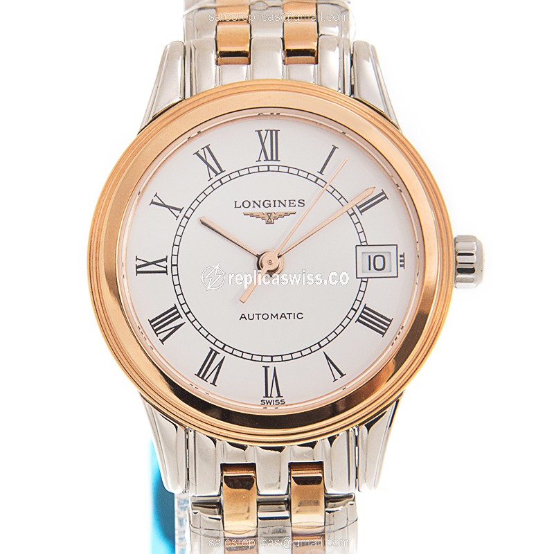 Longines Flagship Replica - Automatic - 18kt Rose & Steel - White Dial, Gold Clasp