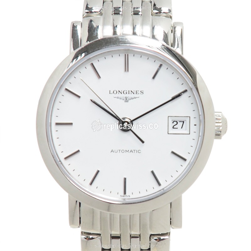Longines L4.309.4.12.6 Replica - Automatic - Steel Case - White Dial, Silver Clasp - Luxury Replica ELEGANT Watch