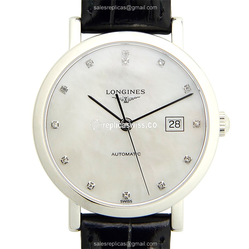 Longines L4.310.4.87.2 Replica - Automatic - Steel Case, Silver Dial, Black Alligator Strap - Luxury Replica ELEGANT Watch