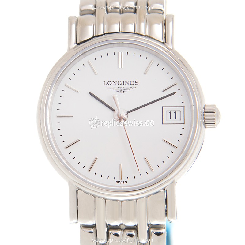 Longines Presence Replica - Quartz - Stainless Steel - White Dial, Silver Clasp - Luxury  Watch