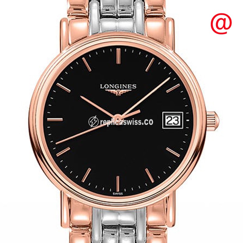 Longines Presence Replica - Quartz - 18kt Rose Gold & Steel Case - Black Dial - Luxury Replica PRESENCE Watch