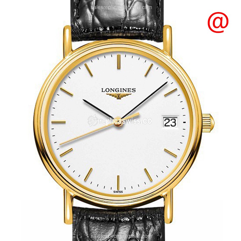 Longines Presence Replica - Quartz - Gold PVD Case - White Dial, Leather Strap - Luxury Replica PRESENCE Watch