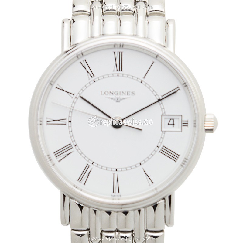 Longines Presence Replica - Quartz - Stainless Steel Case - White Dial, Silver Clasp - Luxury  Watch