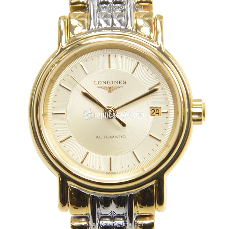 Longines Presence Replica - Automatic - PVD Gold Case - Silver Dial, Gold Strap
