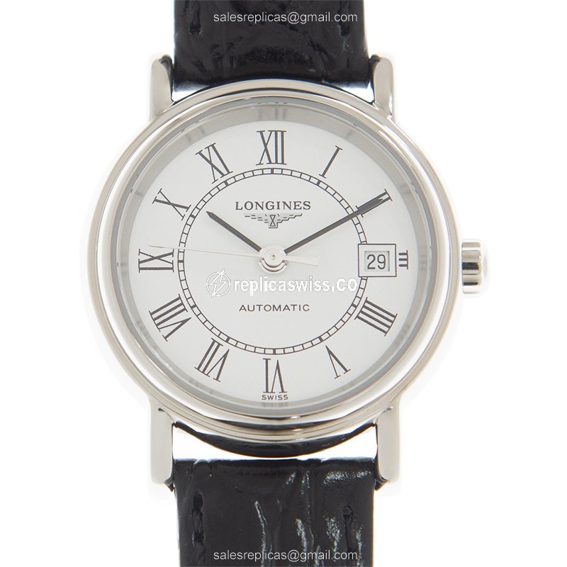 Longines Presence Replica - Automatic - White Dial - Leather Strap, Buckle Clasp