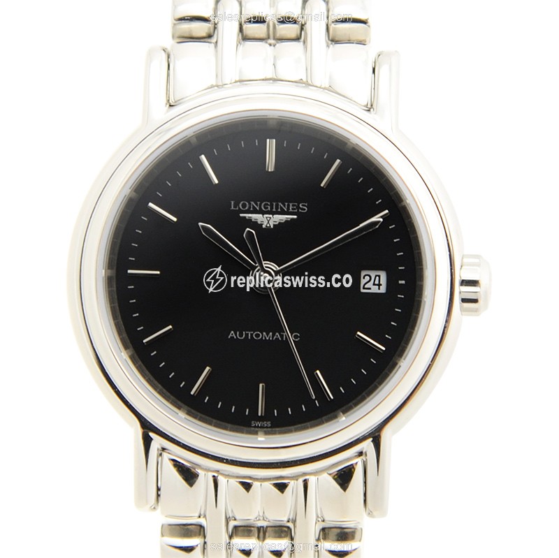 Longines Presence Replica - Automatic - Black Dial - Silver Steel Strap - Luxury Replica PRESENCE Watch