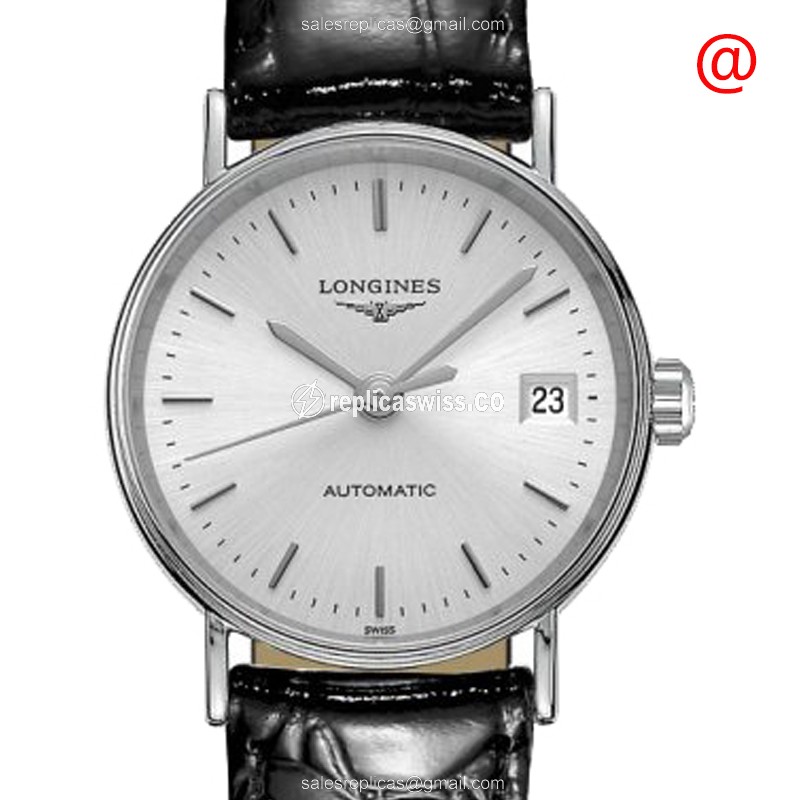 Longines PRESENCE Replica - Stainless Steel Case, Automatic - Silver Dial, Leather Strap - Luxury  Watch