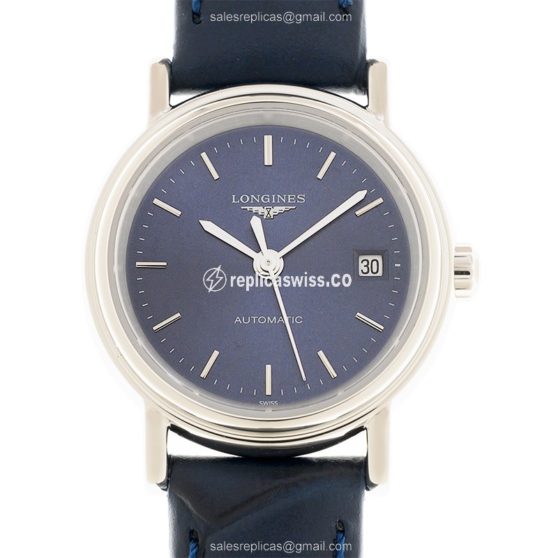 Longines Presence Replica - Automatic - Steel Case - Blue Dial, Alligator Strap - Luxury Replica PRESENCE Watch
