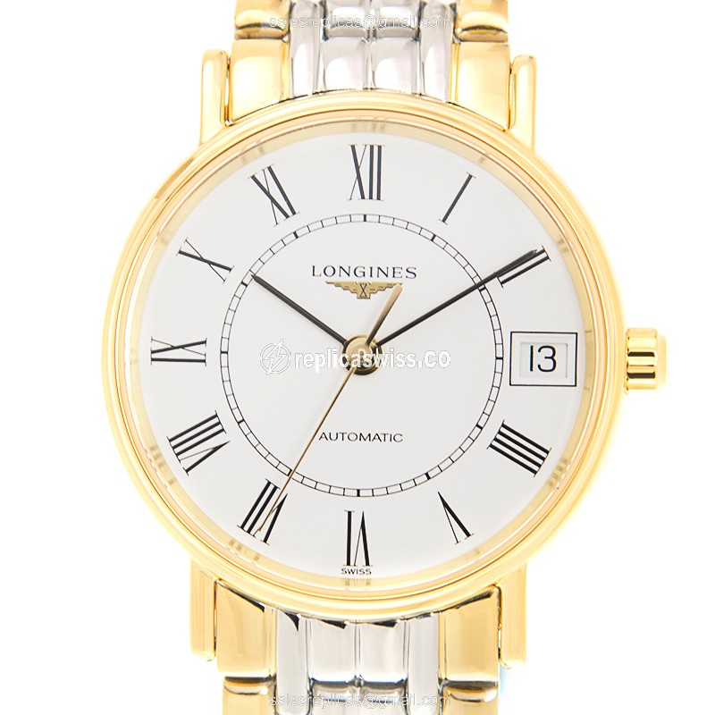 Longines Presence Replica - Automatic - White Dial, Gold Clasp & Steel Strap