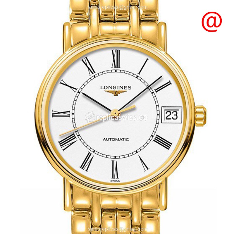 Longines Presence Replica - Automatic - PVD Gold - White Dial, Gold Strap - Luxury Replica PRESENCE Watch