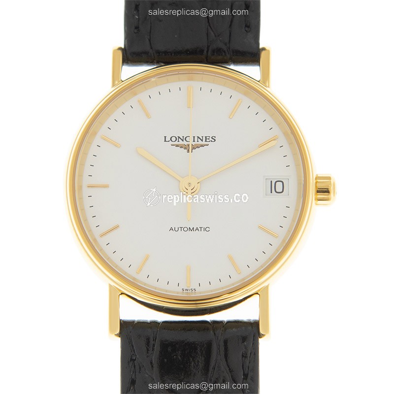 Longines Presence Replica - Automatic - Gold Plated - Stainless Steel Case - White Dial - Luxury  Watch