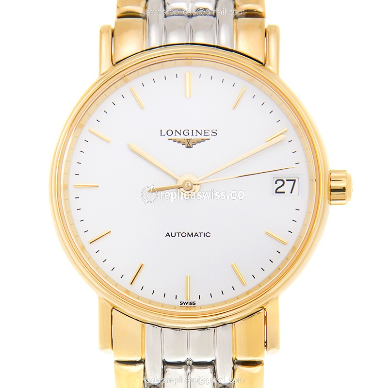 Longines Presence Replica - Automatic PVD Gold - White Dial - Gold Strap - Luxury Replica PRESENCE Watch