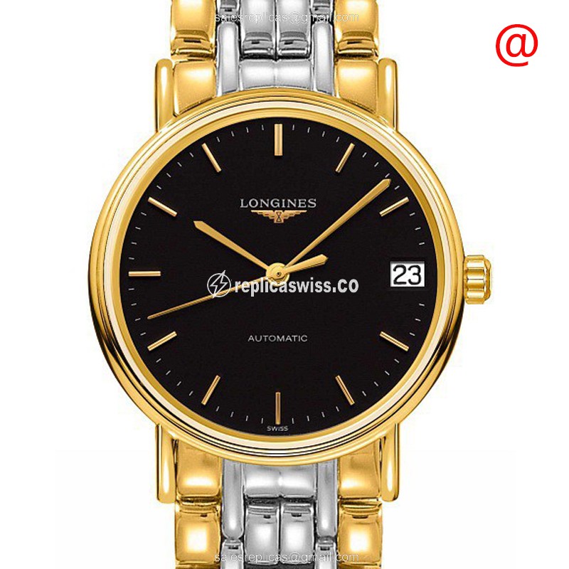 Longines Presence Replica - Automatic - Black Dial - Gold-Plated Case & Gold Strap - 52mm - Luxury Replica PRESENCE Watch