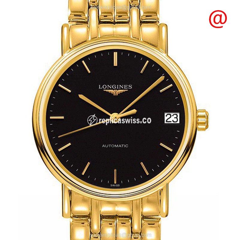 Longines Presence Replica - Automatic PVD Gold - Black Dial, Gold Clasp & Strap - Luxury Replica PRESENCE Watch