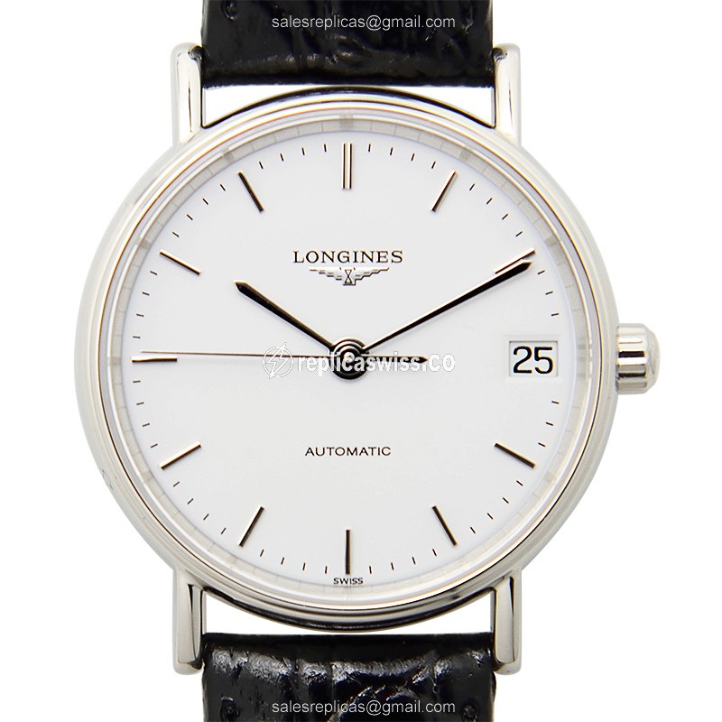 Longines Presence Replica - Automatic - Stainless Steel - White Dial, Leather Strap - Luxury Replica PRESENCE Watch