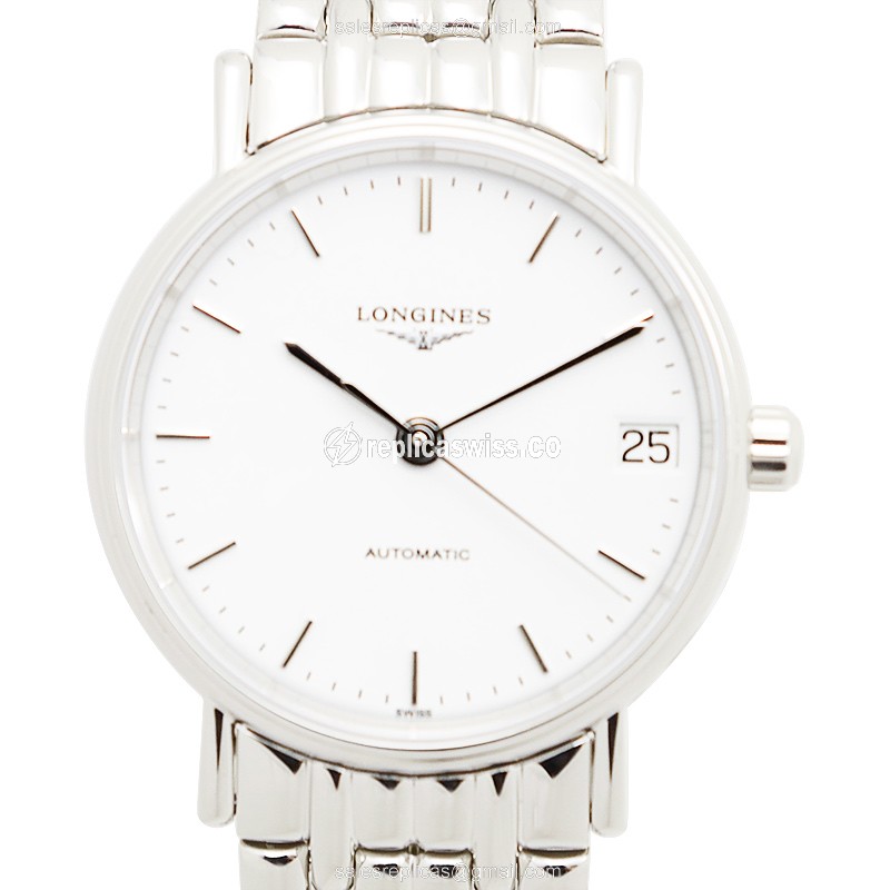 Longines Presence Replica - Automatic - Steel Case - White Dial on Silver Strap - Luxury Replica PRESENCE Watch