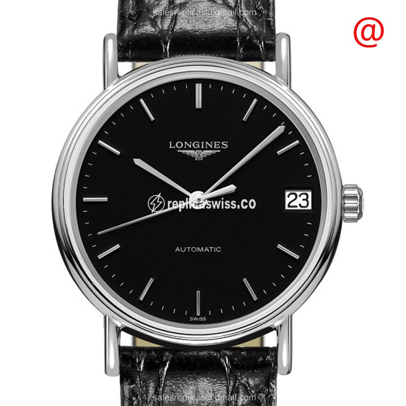 Longines Presence Replica - Automatic - Black Dial - Leather Strap - Buckle Clasp - Luxury Replica PRESENCE Watch