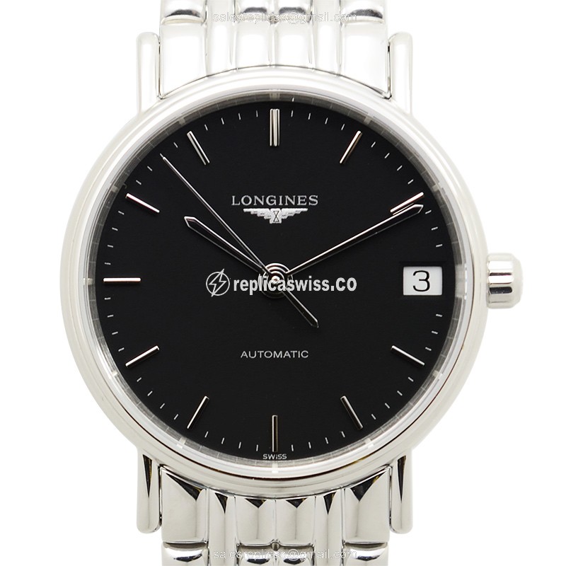Longines Presence Replica - Automatic - Steel Case - Black Dial - Silver Strap - Luxury Replica PRESENCE Watch