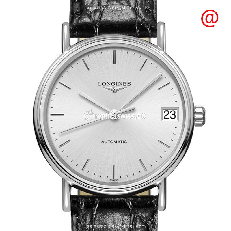Longines Presence Replica - Automatic - Steel Case - Silver Dial - Leather Black Strap - Luxury Replica PRESENCE Watch