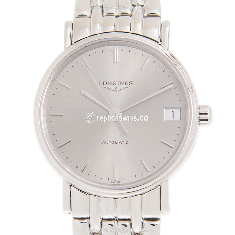 Longines Presence Replica - Automatic - Steel Case - Gray Dial, Silver Strap - Luxury Replica PRESENCE Watch