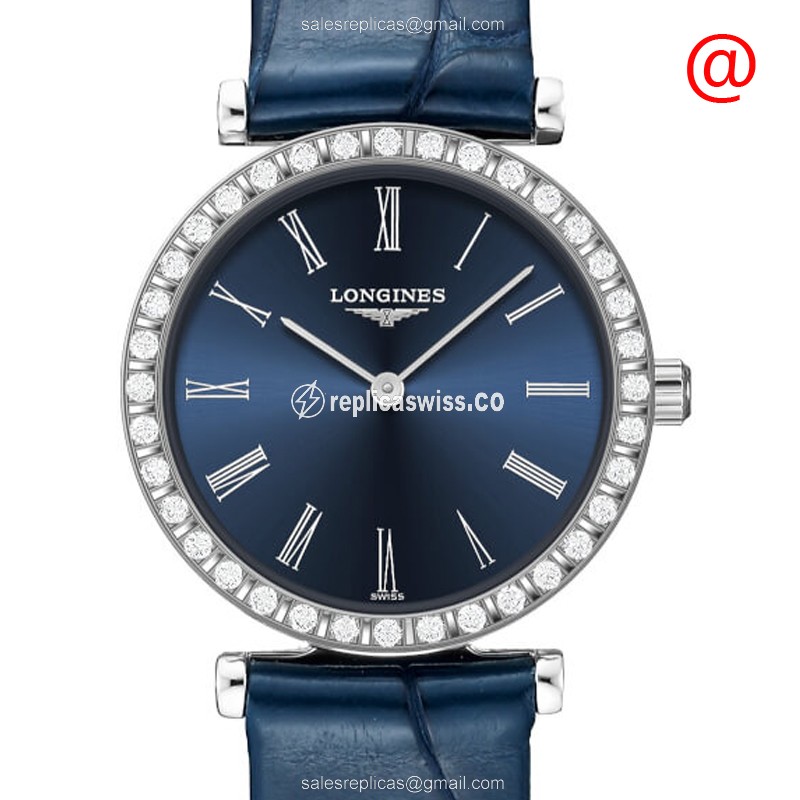 Longines LA GRANDE Replica - Quartz - Stainless Steel Case - Blue Dial, Diamond bezel