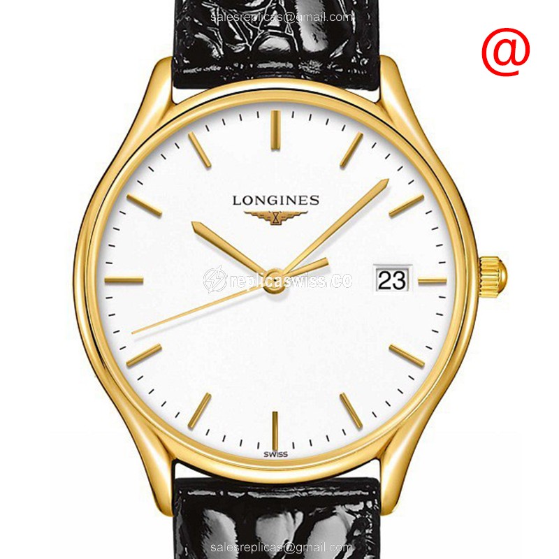 Longines Lyre Quartz PVD Gold - White Dial, Leather Strap, Buckle Clasp - Luxury Replica LYRE Watch