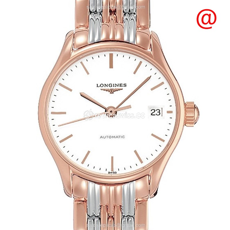 Longines Lyre Replica - Automatic - White Dial - 18kt Rose Gold Case - Gold Steel Strap - Luxury Replica LONGINES LYRE Watch