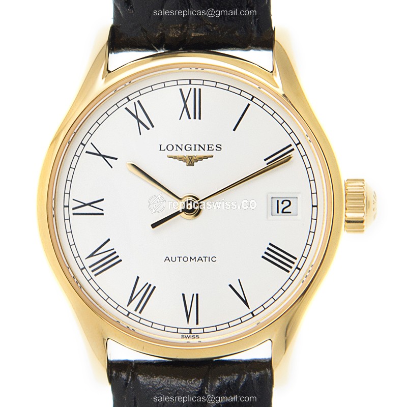 Longines Lyre Replica - Automatic - Gold-Plated & Stainless Steel - White Dial, Alligator Strap