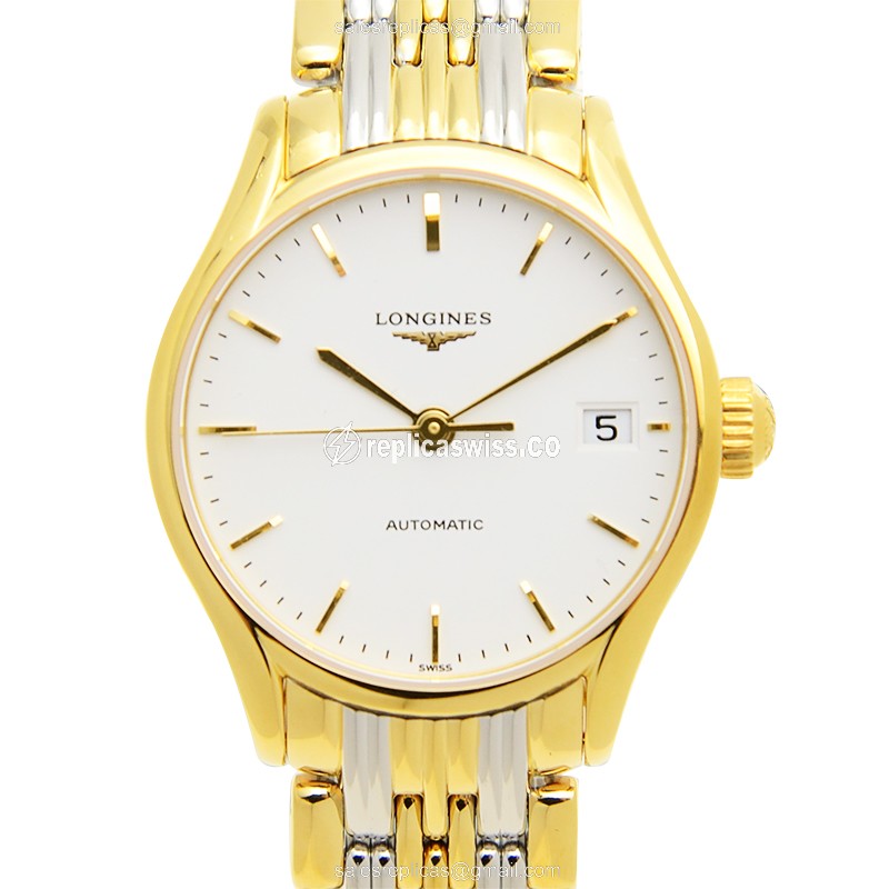 Longines Lyre Replica - Automatic - Gold PVD Case - White Dial on Gold Strap