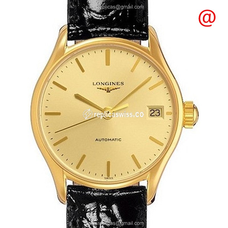 Longines Lyre Replica - Automatic - PVD Gold - Gold Dial, Black Leather Strap